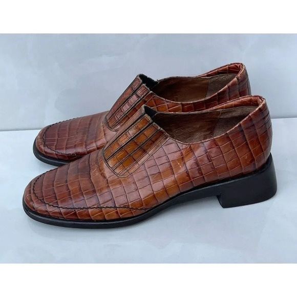 Floran's Mens Slip On Crocodile Italian Leather Shoes Brown Sz 7 - Picture 1 of 11